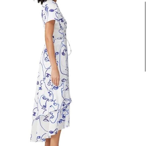Hutch Printed Rosa Artsy Wrap Short Sleeve Tiered Midi Dress Faces White Size XS - Picture 2 of 11